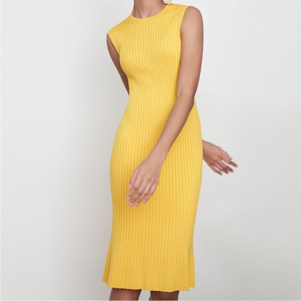 M.M. LAFLEUR The Dylan Dress Slinky Knit Ribbed Tuscan Yellow Size Large